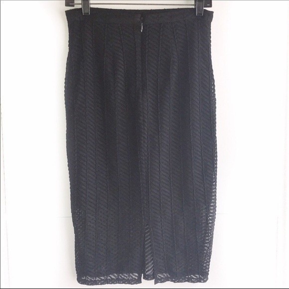 bebe Lace Skirt Sheer Mesh Black Midi Pencil Knee Length size S - Picture 14 of 17
